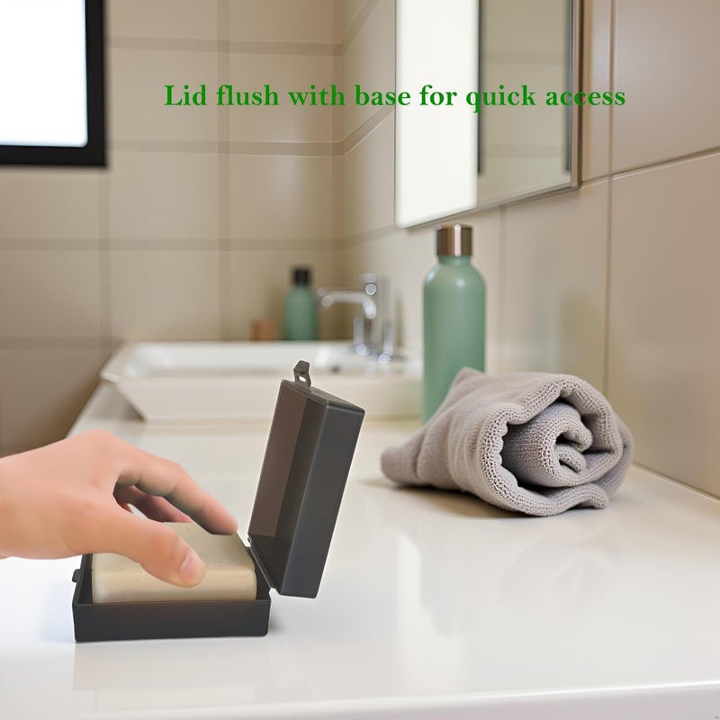 Elimeta Soap Holder 2 Pack  Shower Bar Case Box Fit Dr Squatch  Waterproof Travel Container with Lid  Square Bathroom Soap Dish for Camping Gym Outdoor Traveling (Transparent Black/Black) - Image 3